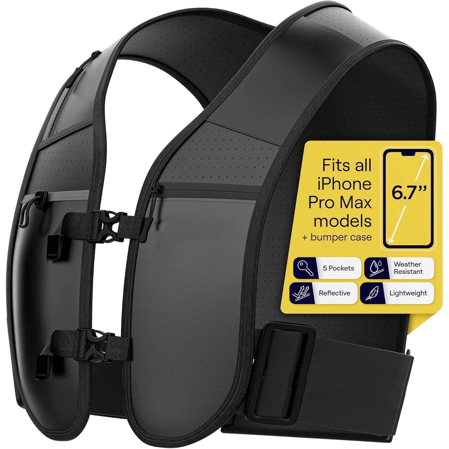 BSCI factory Running Phone Holder Vest, Waterproof Pouch, Reflective, Adjustable Waistband, Water Bottle , 5 Pockets