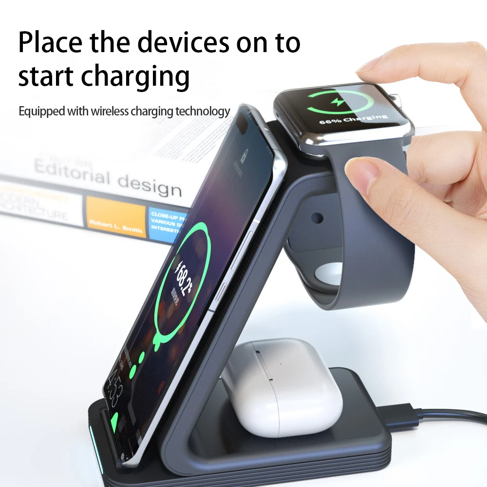 New Arrival 3 in 1 Wireless Charger 15W Fast Mobile Phone Charging Stand Holder For iPhone Wireless Charger