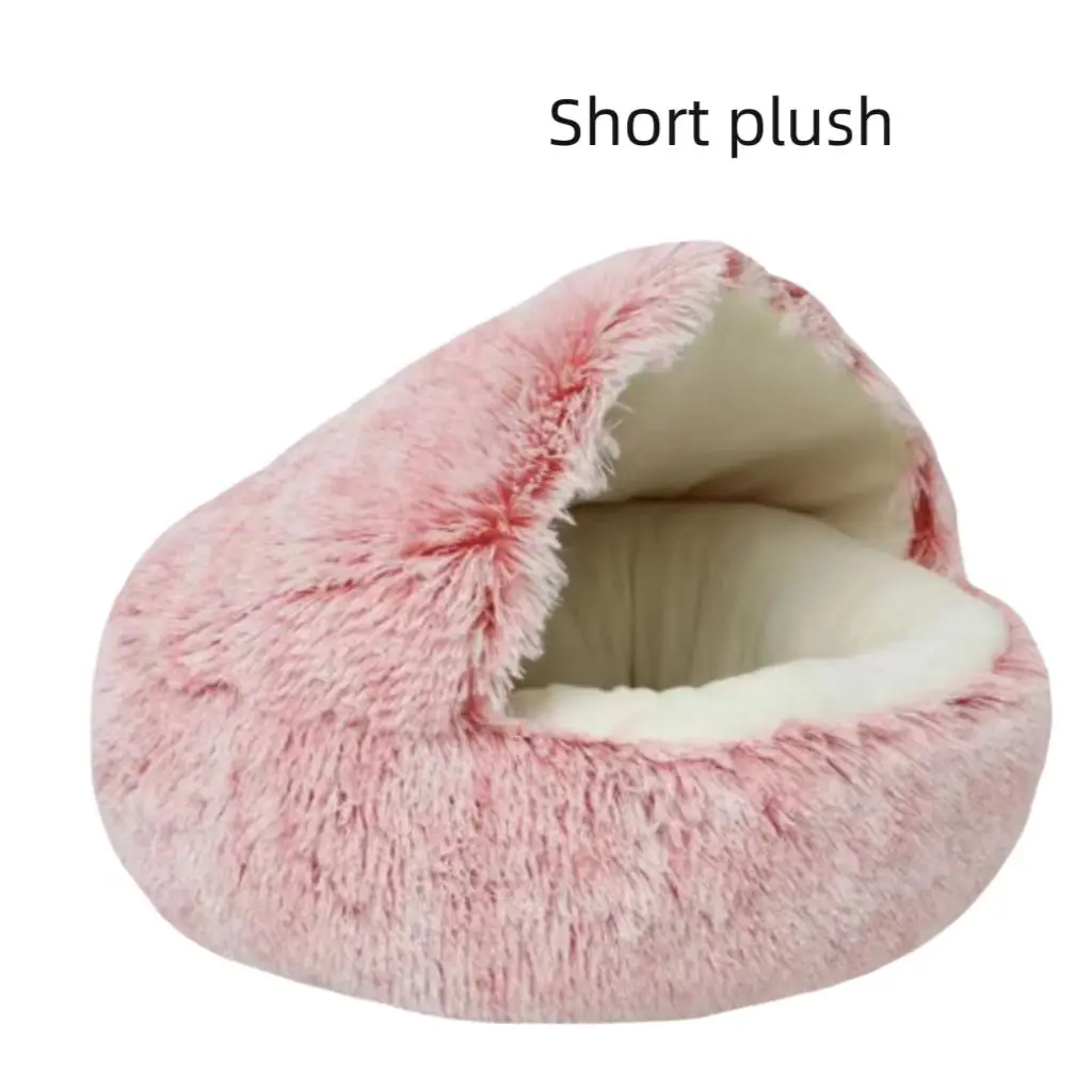 Cat Bed Round Plush Fluffy Hooded Cat Bed Cave Pet Beds