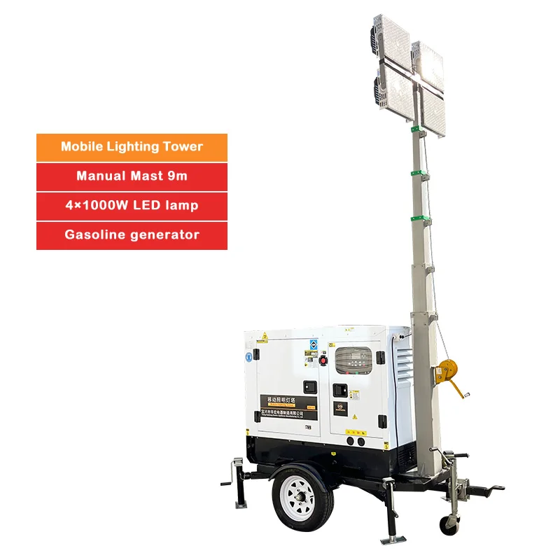 Good Price 8KVA Diesel Trailer Construction Sites Lighting Tools 4 1000 Watt LED Mobile Lifting Light Tower
