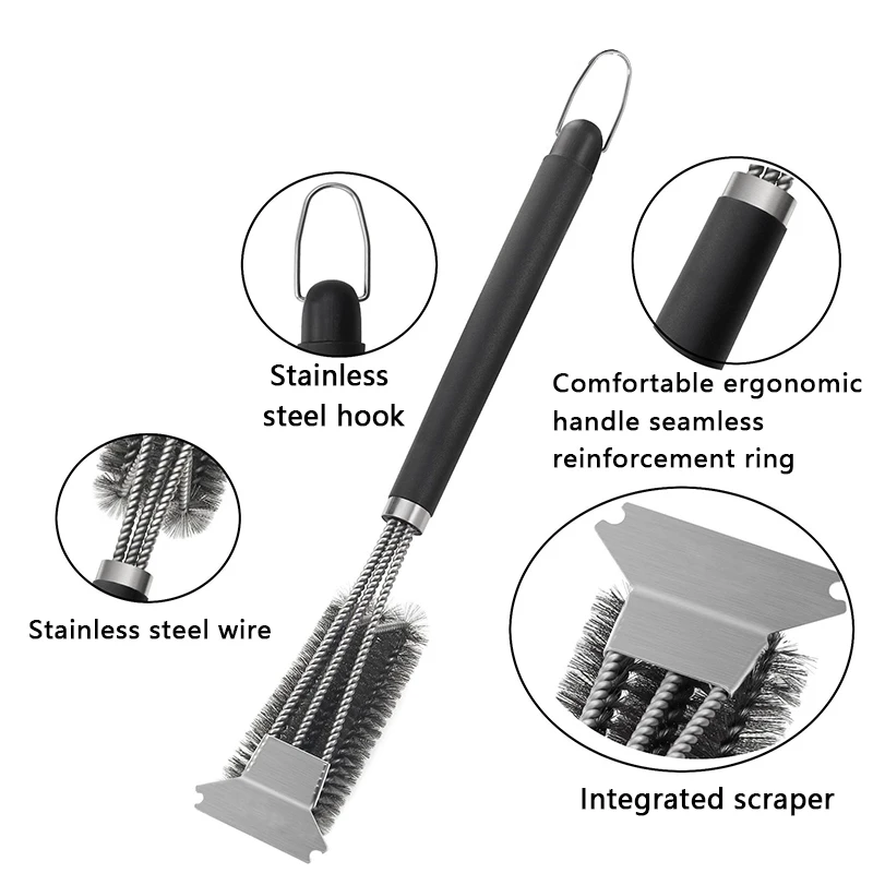 Barbecue Oven Cleaner Tools Stainless Steel Wire BBQ Brush Bristle Grill Cleaning Brush With Scraper