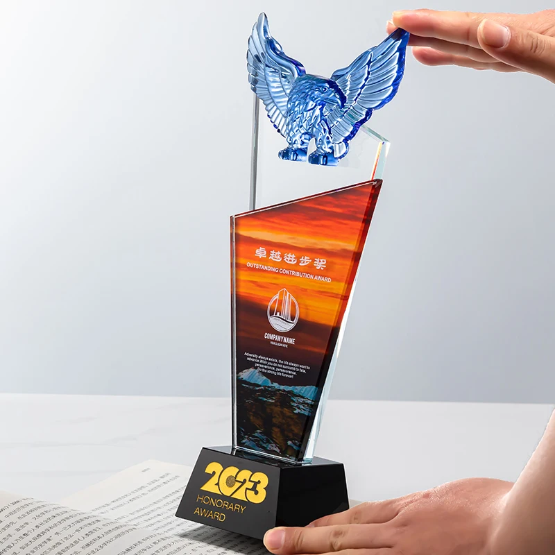 Shining Luxury Eagle Golf Crystal Trophy for Sports and Corporate Awards