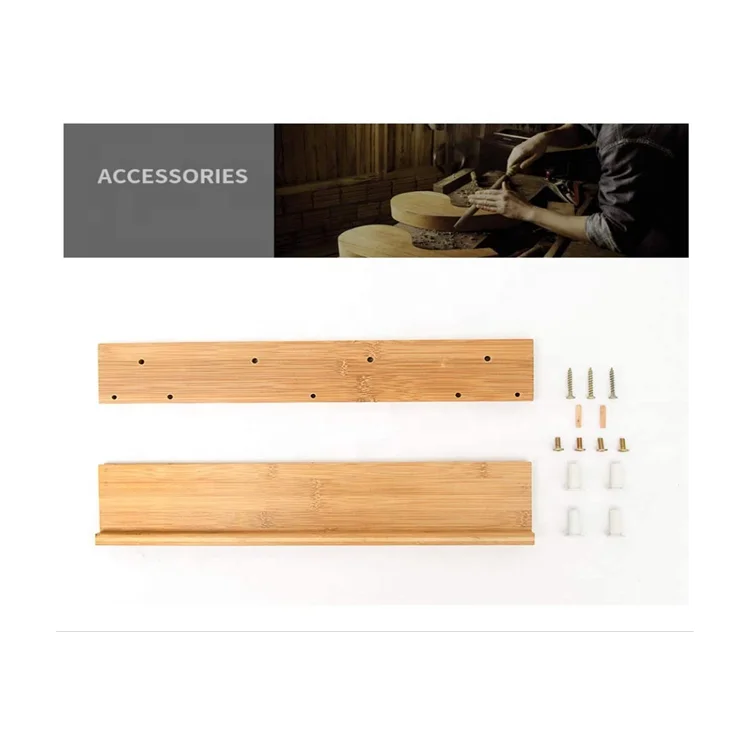 Wall Floating Shelf Bamboo Wood Floating Shelves Storage Display Racks With Hooks For Home Decor