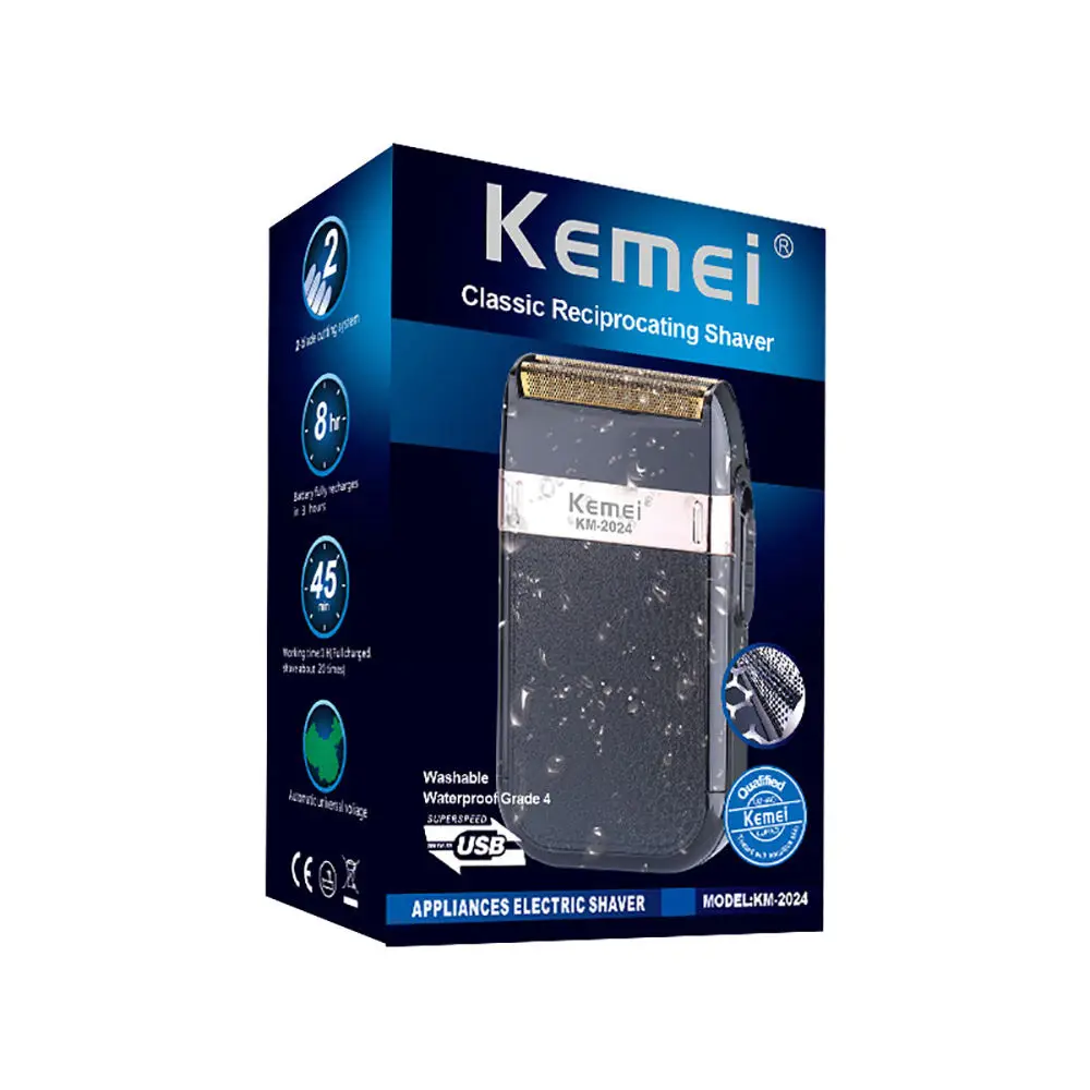 KEMEI KM-2024 Electric Foil Shaver Beard Trimmer Metal Rechargeable Foil Shaver Barber Machine Trimmer Razor