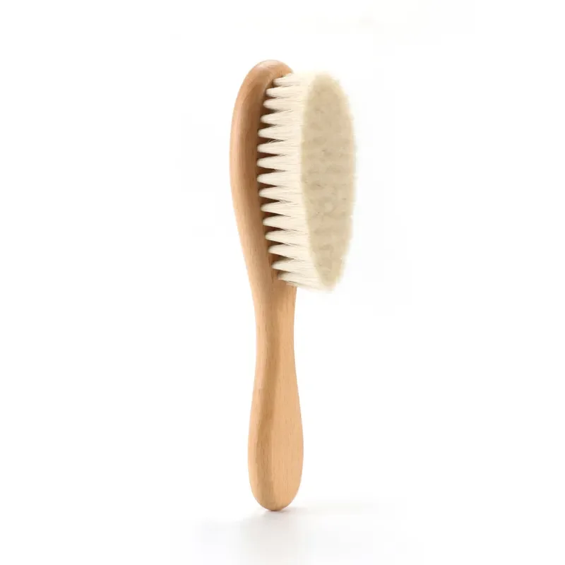 Customize LOGO Eco-friendly Wooden Baby Hair Brush for Newborn Baby Soft Wool Bristles Baby Brush and Comb Set