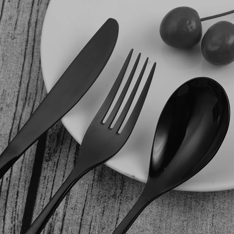 Black metal Set Cutlery Stainless Steel Bulk Cutlery Black knife fork spoon flatware  sets for wedding and gift