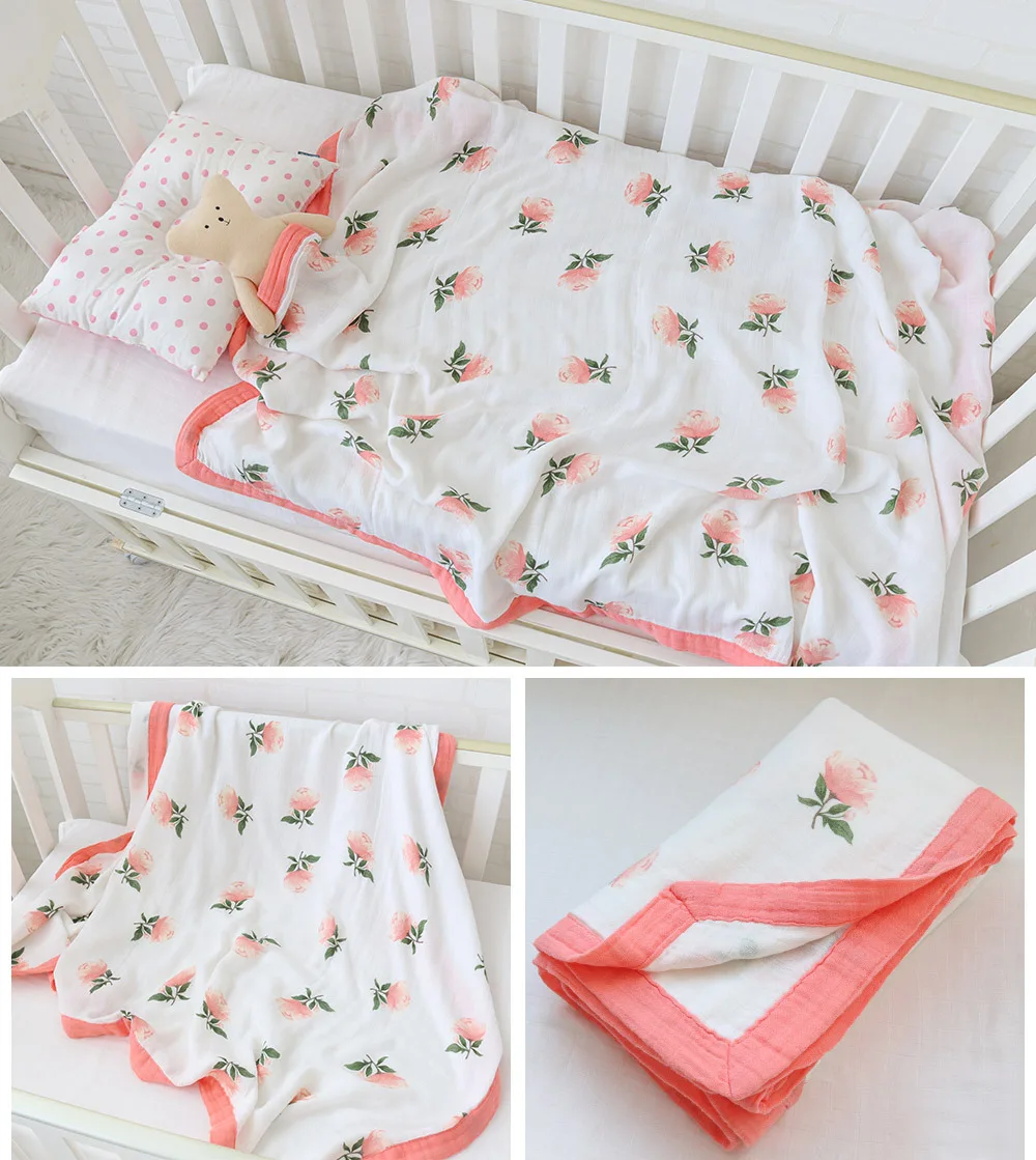 Wholesale china factory price organic bamboo baby 4 layer muslin blanket with trim