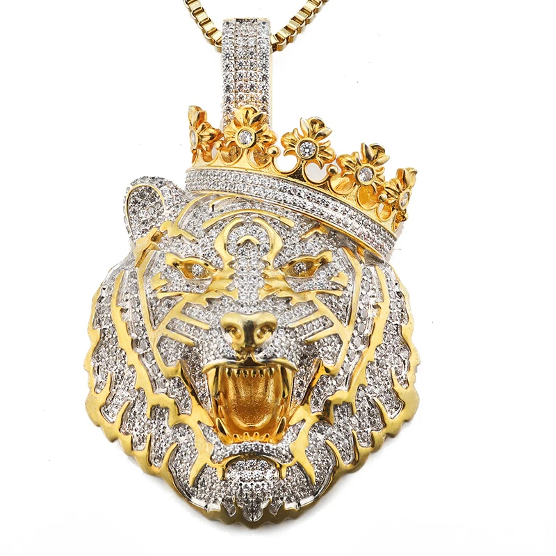 Jasen Jewelry Custom Jewelry Piece Pendant 925 Silver Iced Out Animal Crown Lion Head Hip Hop Pendant Jewelry