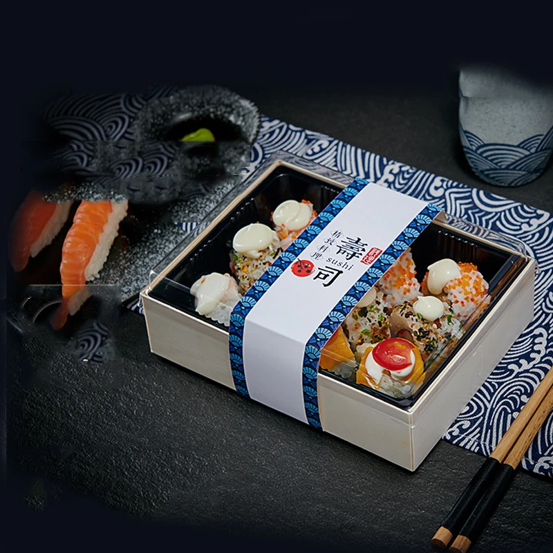 Wooden lunch box environmentally friendly biodegradable Japanese salad sushi