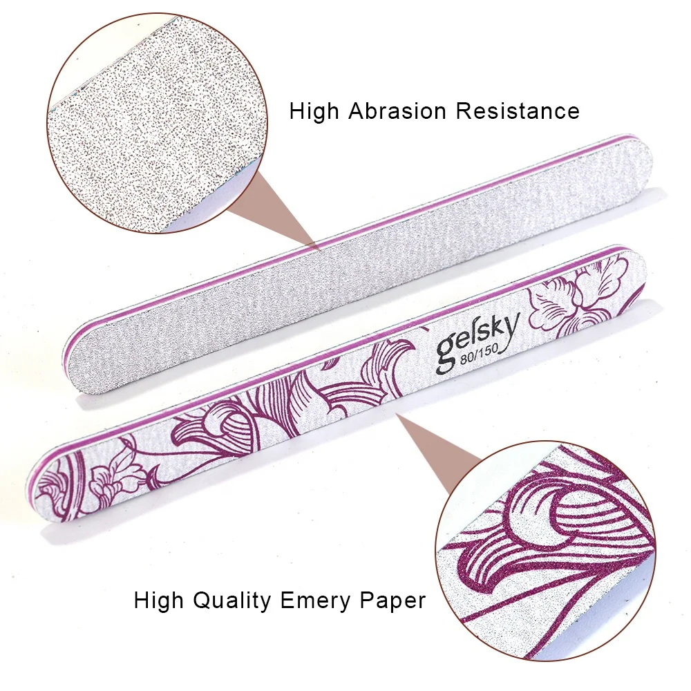 Gelsky Custom Printed Nail Files 80 150 Double Sided Emery Board 9 Pcs Straight Shape Disposable Nail Tool Nail File Set