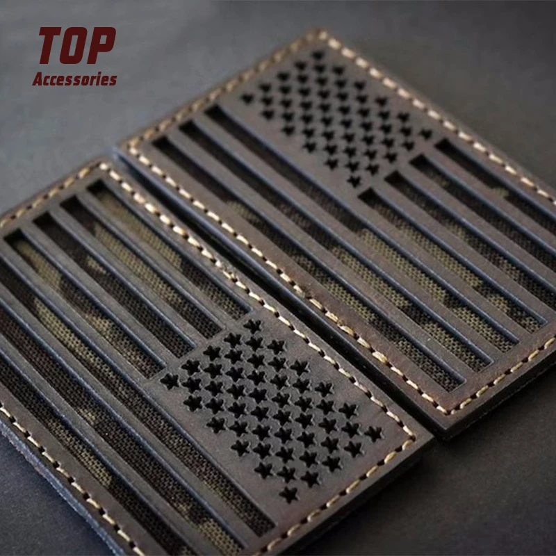 Custom Hollowed Out Camouflage Flag Leather Badge Tactical Patch for Outdoors