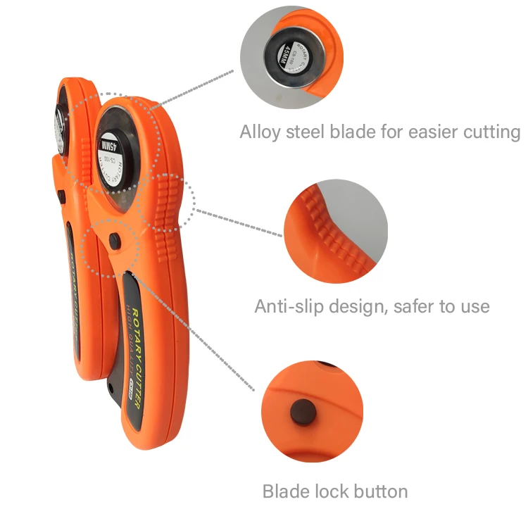 WISDOM Custom Cutting Tailor Scissors Tools Fabric Cut Rotary Cutter 45mm Wide Blade Auto Lock Rotary Cutters