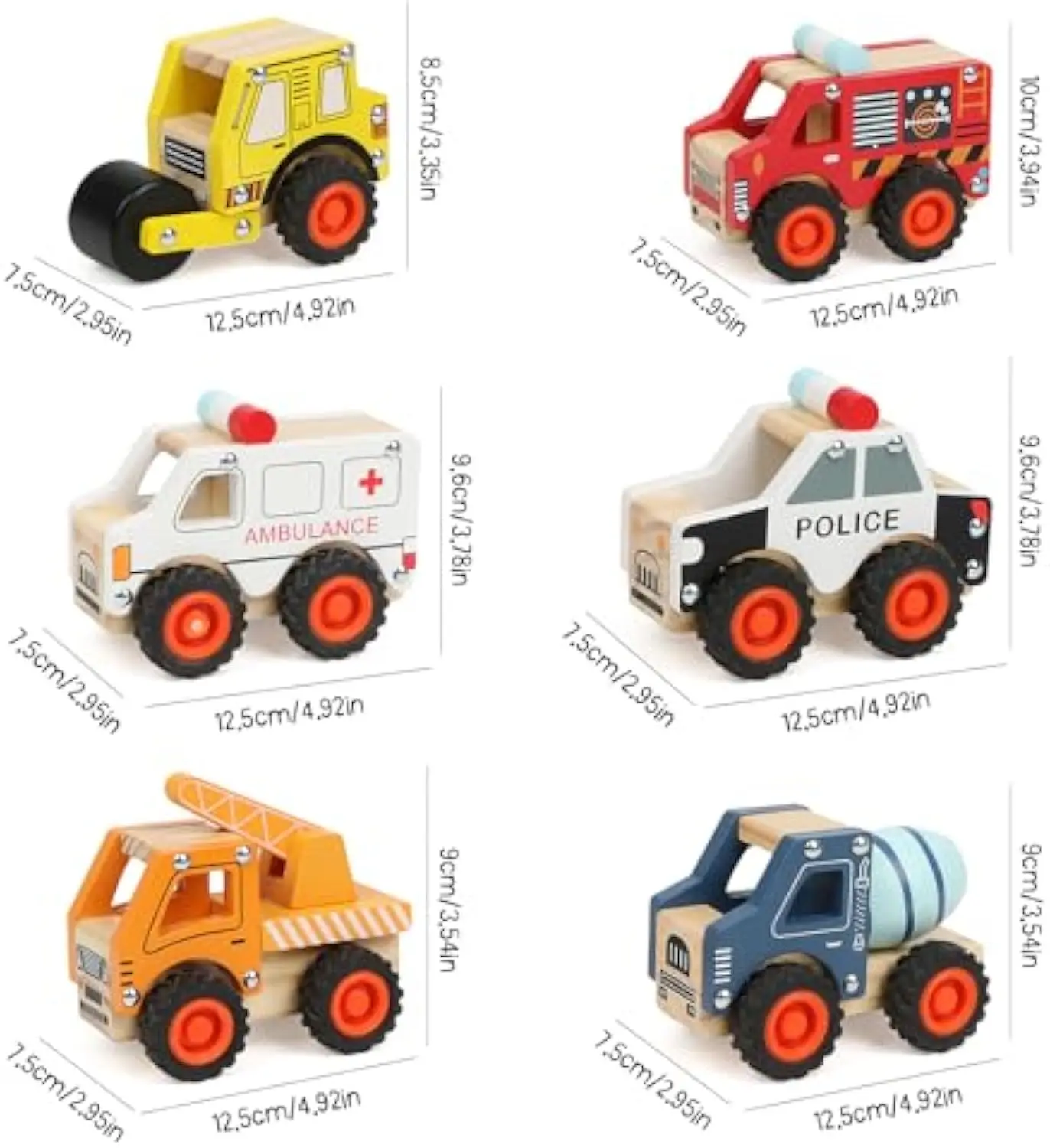 Wooden Push Cars for Toddlers Kids Toy Car Push Back Montessori Toys 6 Pcs Cars for Toddlers 1-3 Kid Push and Go Vehicle Toys