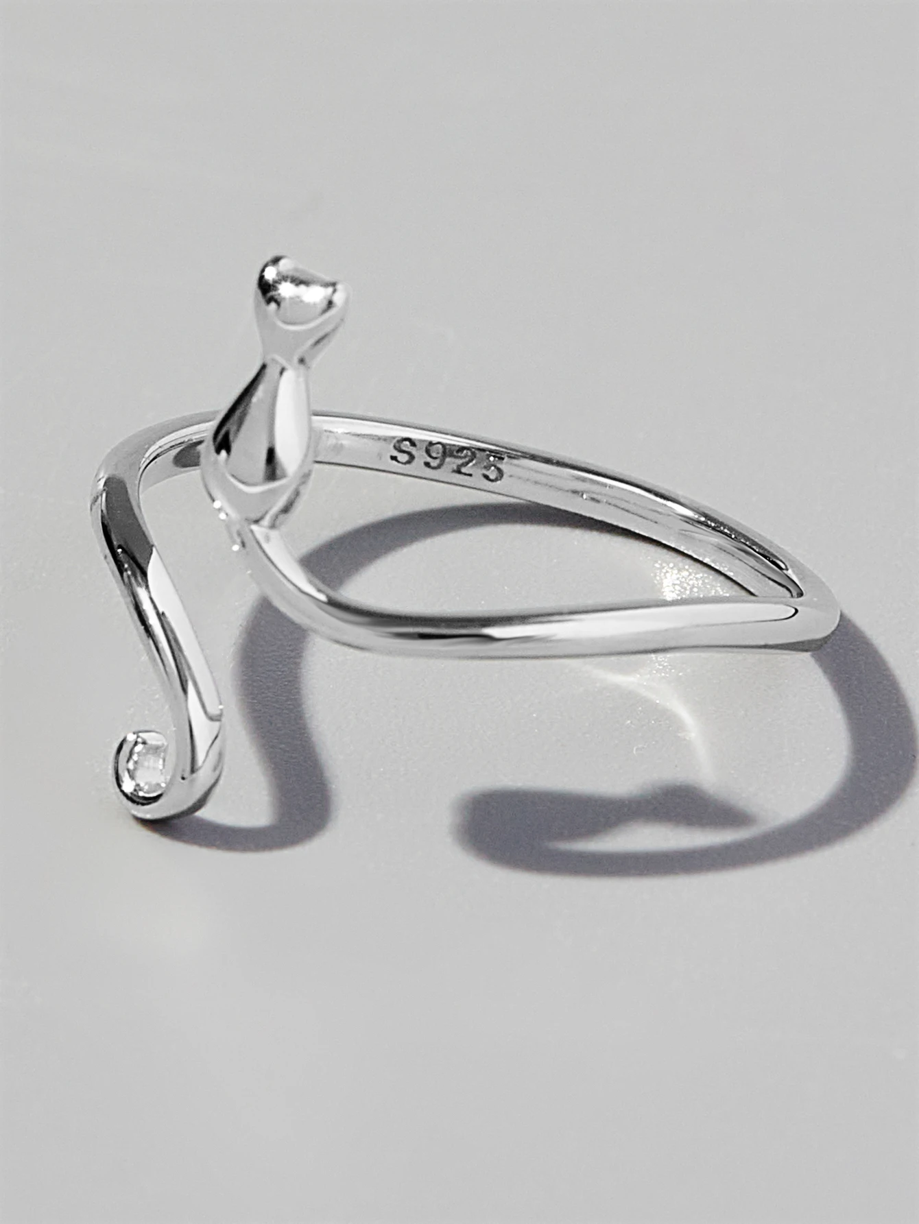 Fine Jewelry 925 Sterling Silver Cat Adjustable Ring Jewelry Women Gold Plated Animal Rings For Woman