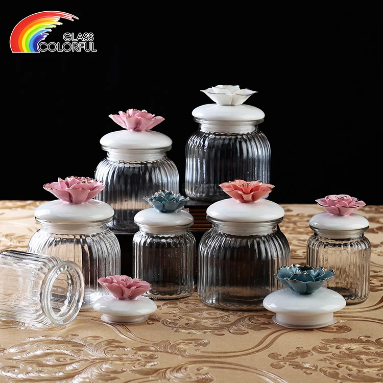 Wholesale food kitchen round jar set storage bottles & jars with flower lid