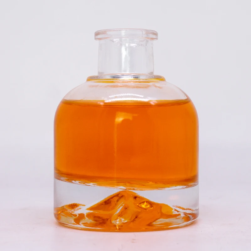 In stock  100ml 150ml round flat bottom glass wine bottle iceberg design with light color polymer cork