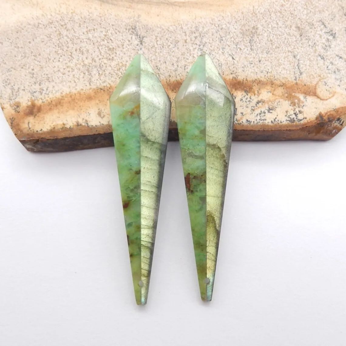 Gemstone Earrings Natural Labradorite and Chrysocolla Intarsia Earrings for Jewelry Making, Designer Earrings for Men and Women