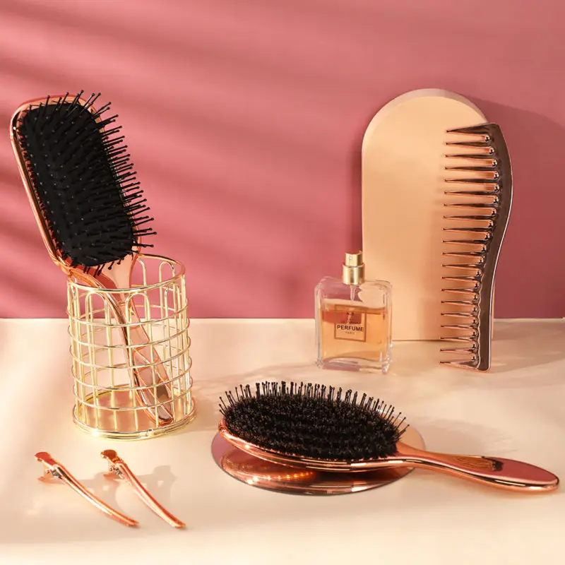 Wholesale Rose Gold 5 In 1 Hair Extension Brush With Clip And Comb Set Detangling Hair Brush Kit