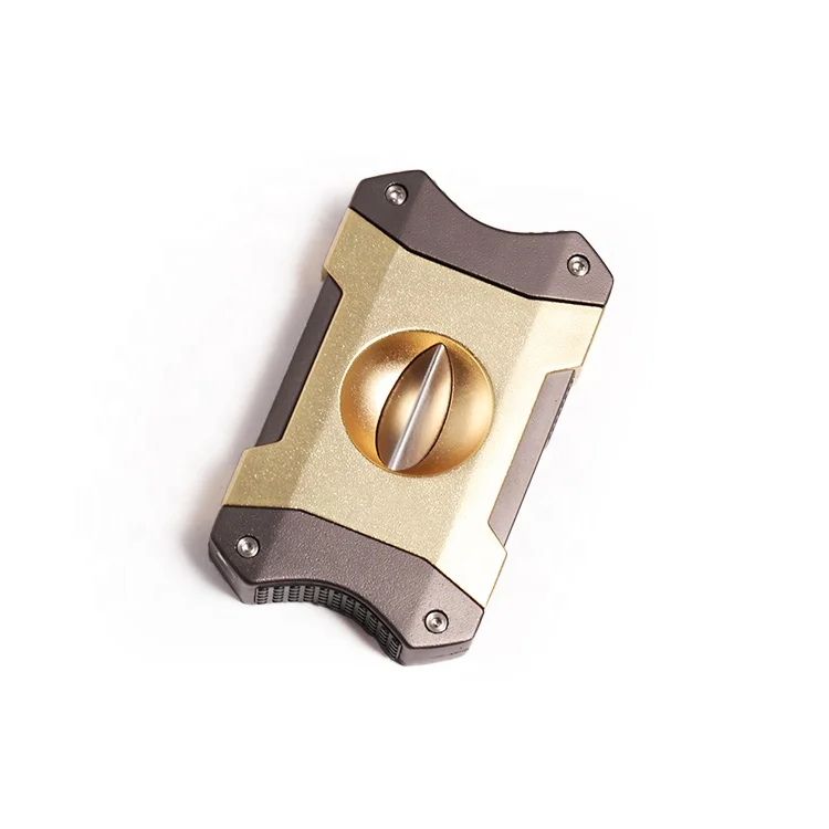 Frosted electro-galvanized alloy with cigarette holder function semi-automatic spring side-opening cigar cutter