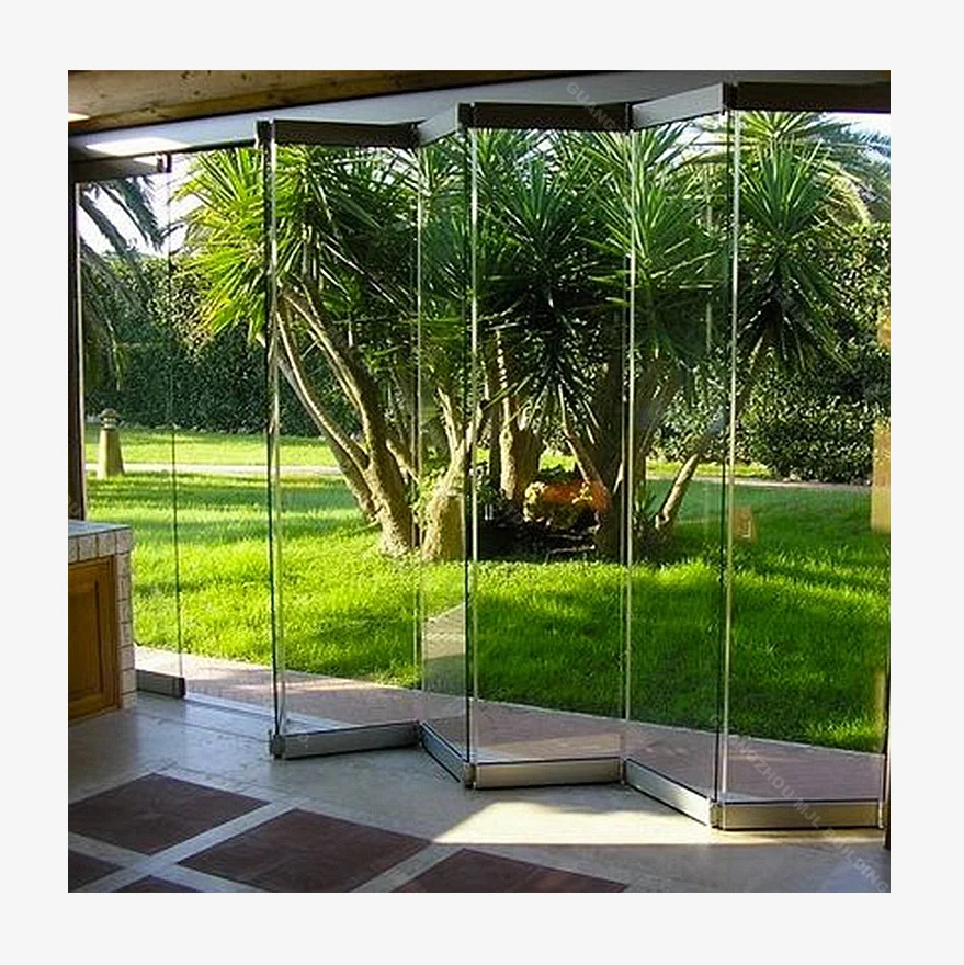 MJL folding frameless glass door tempered glass lowe glazed sliding folding door