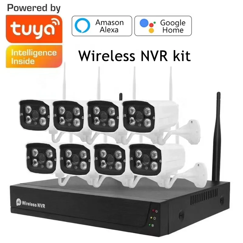 tuya nvr 4ch 8ch 3mp 5mp cctv home security set p2p 1080P 2MP HD 4 8 channel wifi wireless 1080p nvr camera system kit