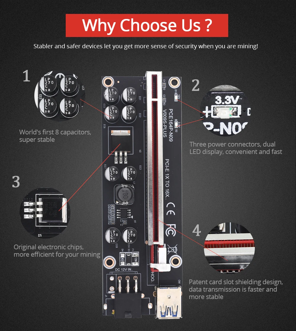  Pcie riser 009S Plus 1x 16x USB3.0 удлинительная карта PCI Express USB 3 0 переходник 009s кабель pcie
