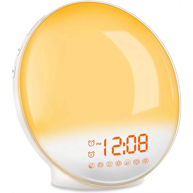 Smart Dual Alarm Clock Colorful LED Light Warm Sleeping Bed light in White Noise FM Radio Wake Up Light