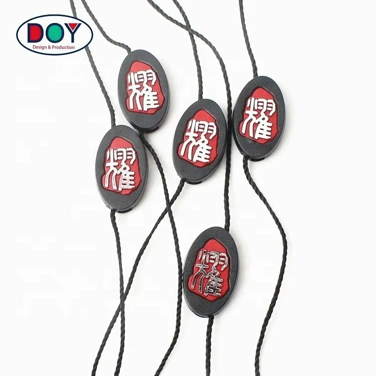Custom Embossed Logo Plastic Seal Hang Tag String Fastener for Garment