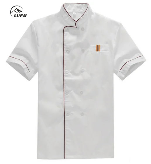 
White chef uniform Chinese style Breathable short sleeved customized chef jacket 