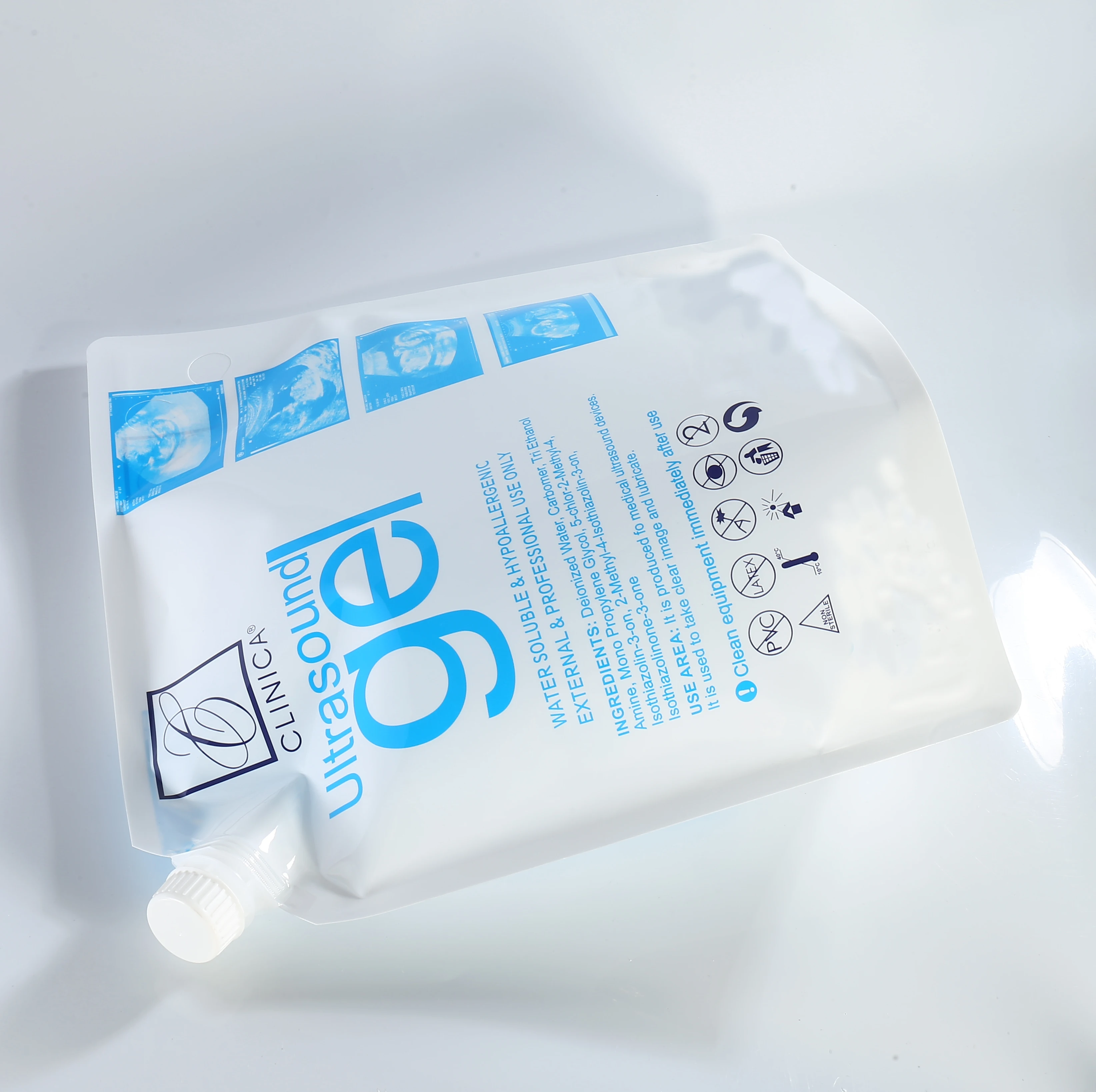 5 литров связывающий агент пластичный упаковывать стоьте вверх мешок для медицинских CE-GEL ультразвуковой связующая среда гель с ручкой