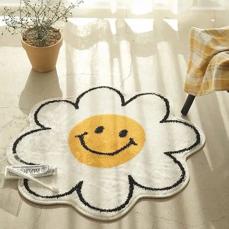 Wholesale Custom Log 3d Printed Kids  Anti Slip Polyester Flower Daisy And Smile Bath MAT Rug