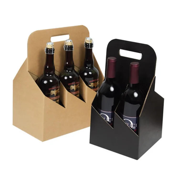 Custom Printed Portable Beer Bottle Glasses Wine Box Corrugated Carriers Paper Packaging Box Six / Four Pack Corrugated Board
