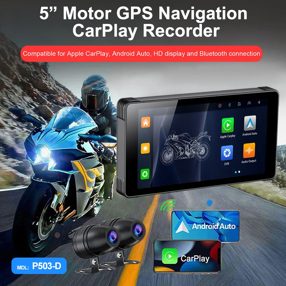 Новый 5 дюймов водонепроницаемый мотоцикл carplay навигация android Авто экран видеорегистратор для мотоцикла
