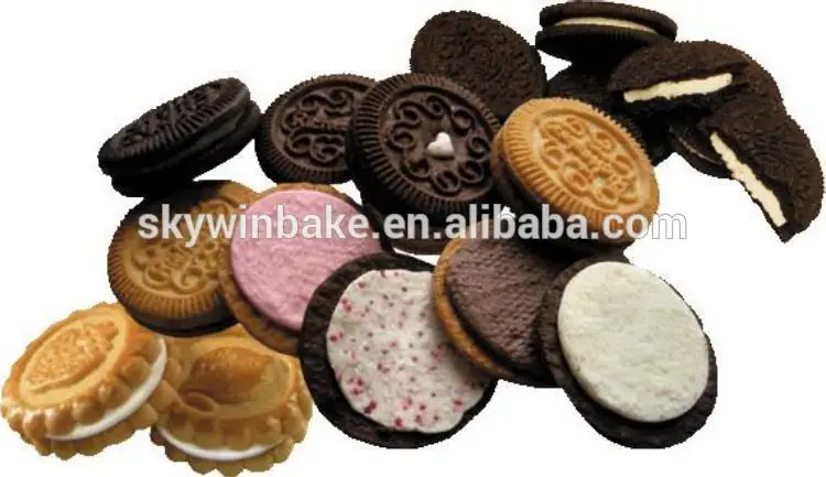 Skywin 3+2 sandwich biscuit making machine and 250bags/min flow packaging machine