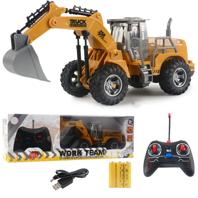 New Arrival Kids Pretend Playset Bulldozer Vehicles Rc Simulation Truck Construction Electric Remote Control Excavator Toy