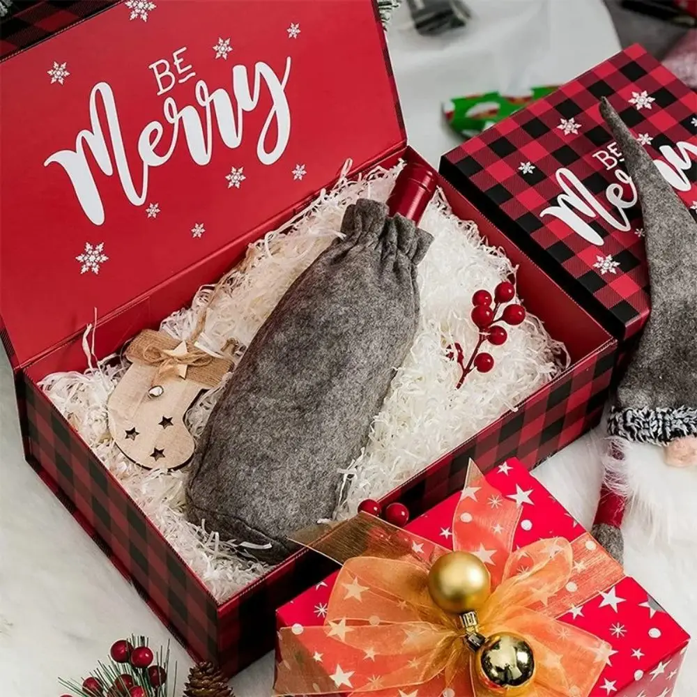 Customizable red merry christmas gift boxes candy cookie wine flat hard paper mailer box crafts packaging