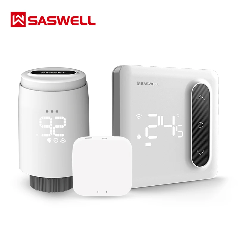 Smart TRV Electric Radiator Valve Kit wired with boiler compatible Zigbee connection including thermostatic and gateway