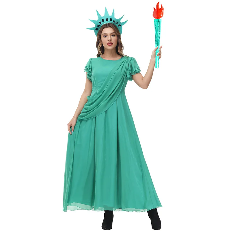 Женские Lady Liberty костюм для вечеринки на Хэллоуин греческой богини платье костюмированной с украшением в виде