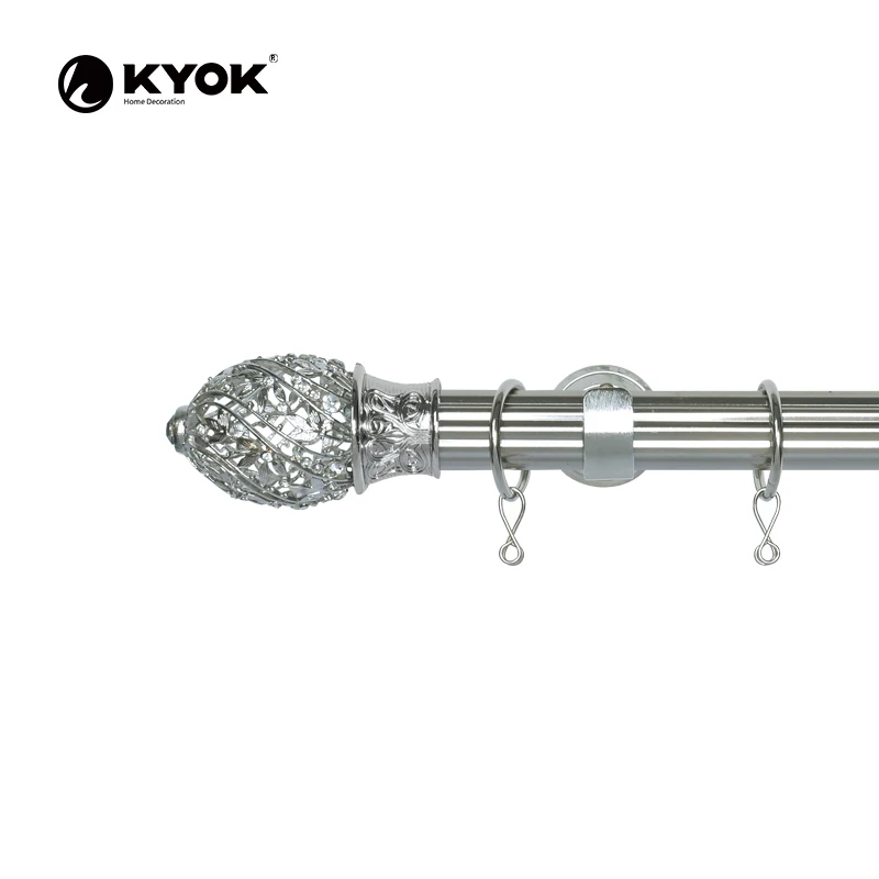KYOK 2 meter single Factory Price Ball Shaped Shiny si;ver curtain dinial for interior decoration
