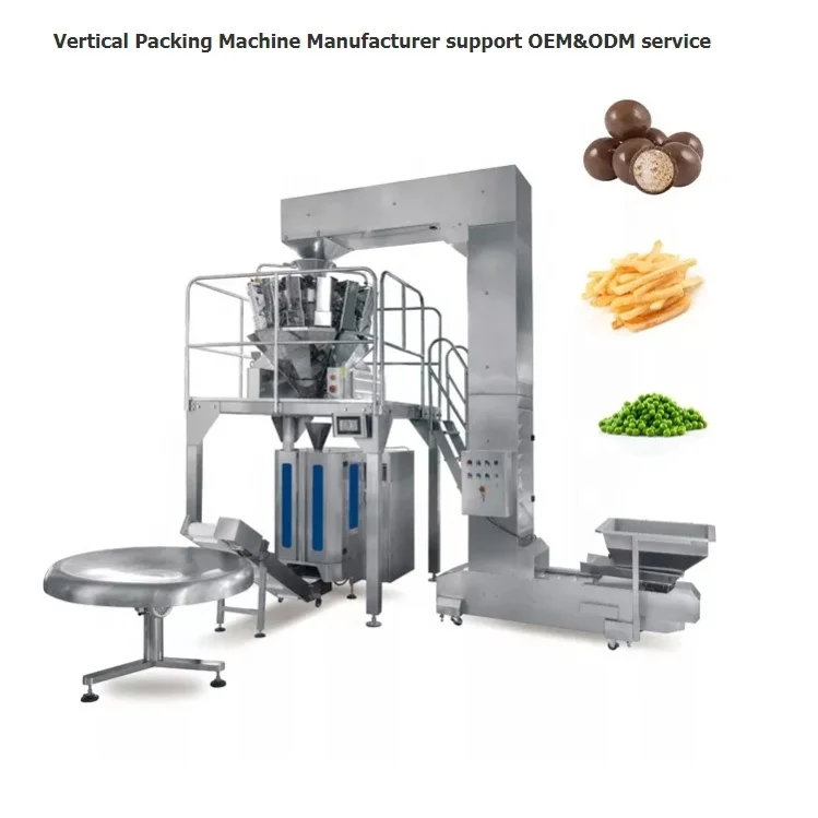 multihead weigher metal detector production line Backseal bag vertical snacks granule Packaging Machine with date Print