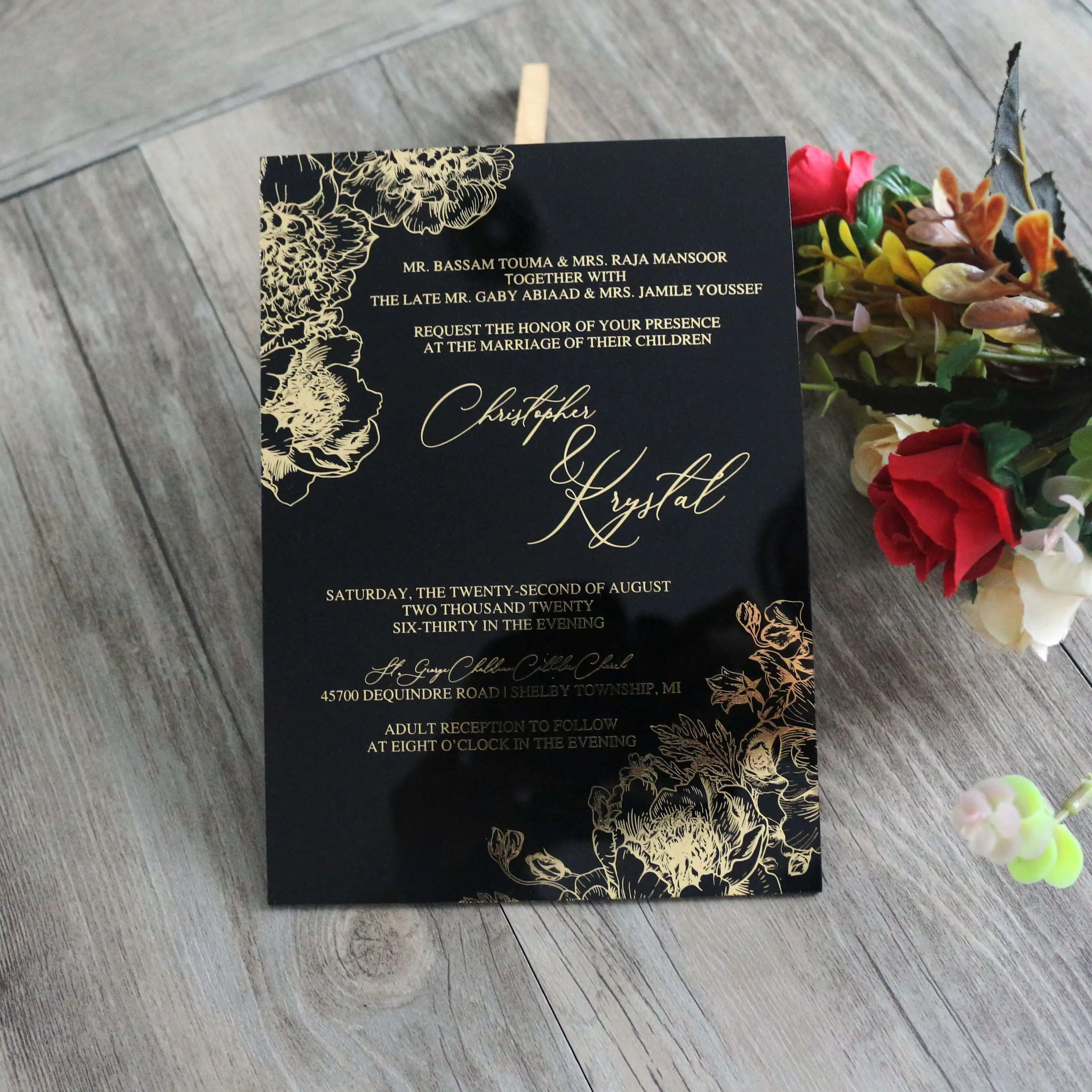 
2021 New Design Luxury Wedding Invitation Black Acrylic Card Hot Sale Wedding Card Invitation 
