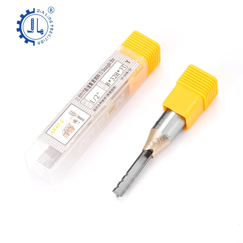 TCT straight cnc spiral 3 flute plunge cnc router bits straight bits with 3 flutes end wood mill cutter 1/2 carbide tool bit
