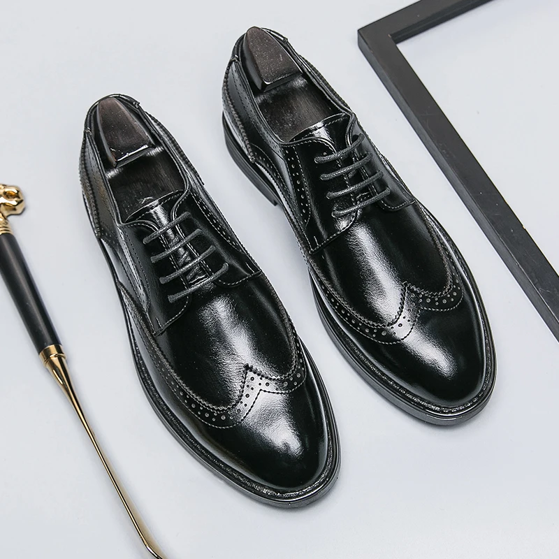W0026 good quality men lace up wedding leather dress shoes