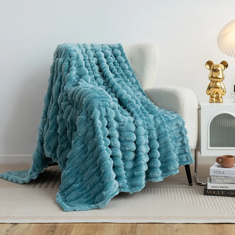 MU Modern Double Layer Polyester Throw Blanket Embossed Thickened Bubble Rabbit Faux Fur Throw Blanket For Couch Bed