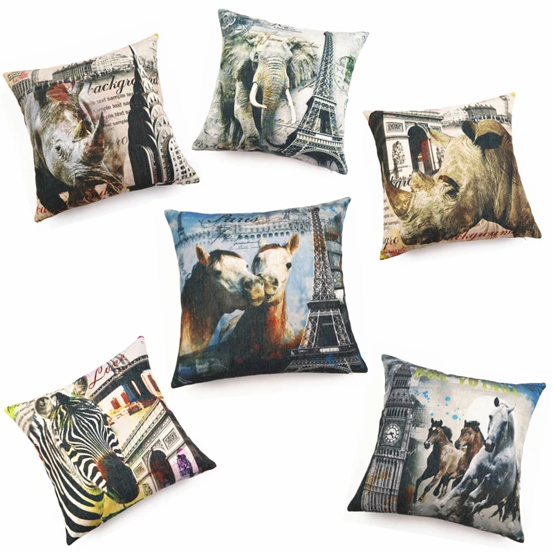 Modern square american style animal printing hotel cushion cover woven cushion case