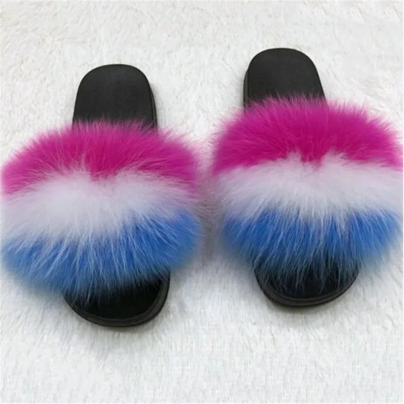 
Non-slip Plush Fluffy Fur Slippers Open Toe Fox Sandals Woman Fur Slides 