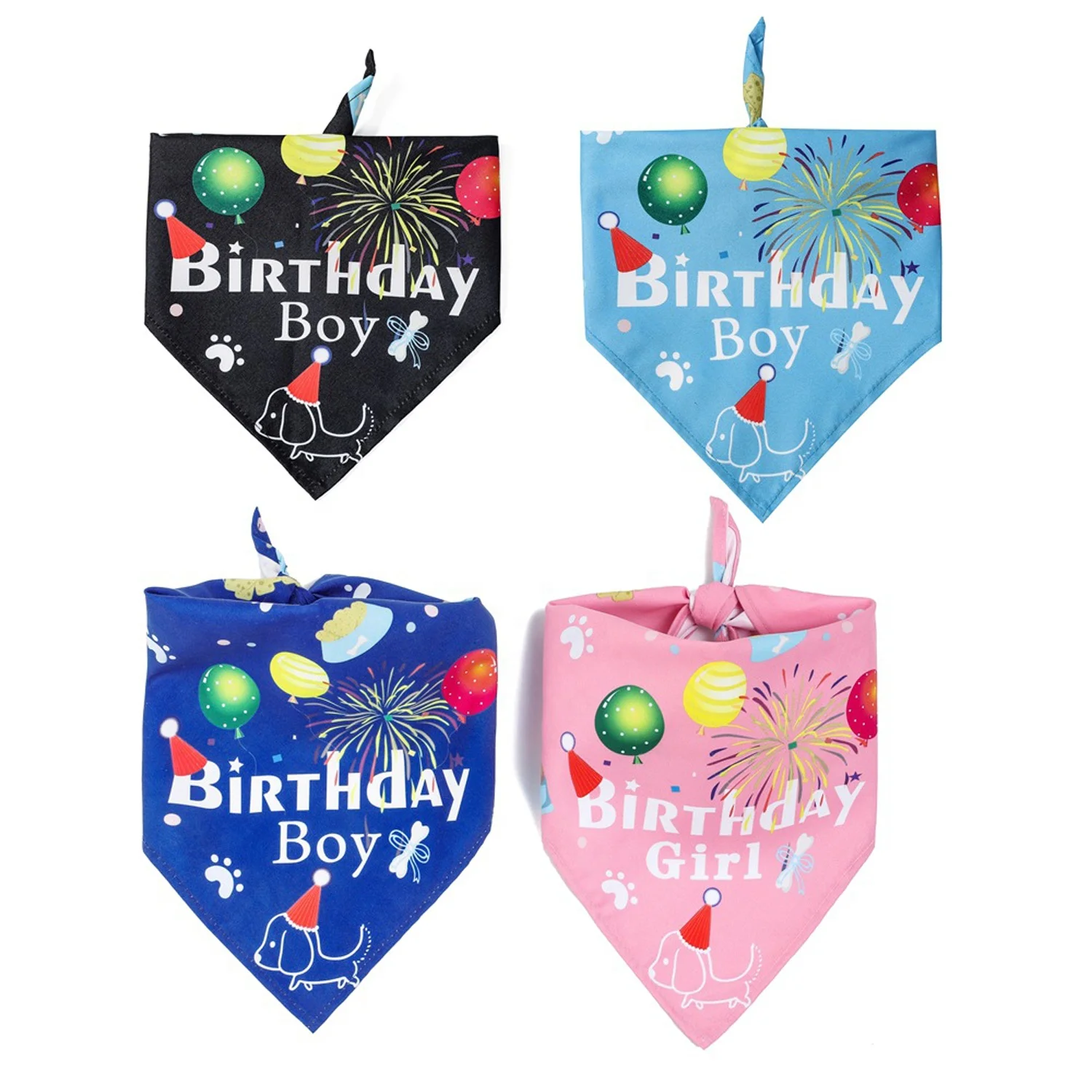 HAWIN 4Pack Pet Birthday Party Decoration Supply Large Polyester Dog Bandanas