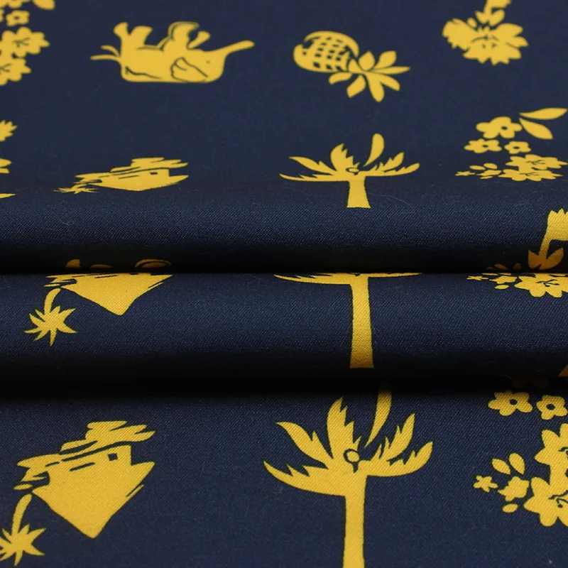 Индивидуальная саржа персиковая кожа желтый слон кокосовое дерево ткань с принтом для пляжных брюк шорт