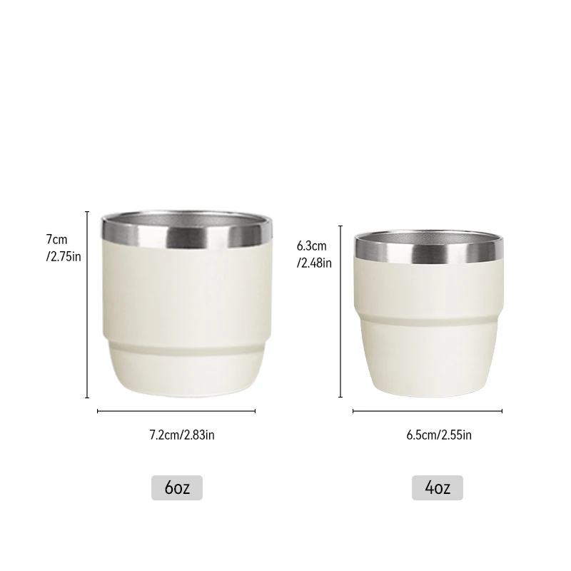 Wholesale 4oz 6oz Stackable Ceramic Mug Camping Stainless Steel Vacuum Insulated Coffee Mug Shot Tea Cup Espresso Mug
