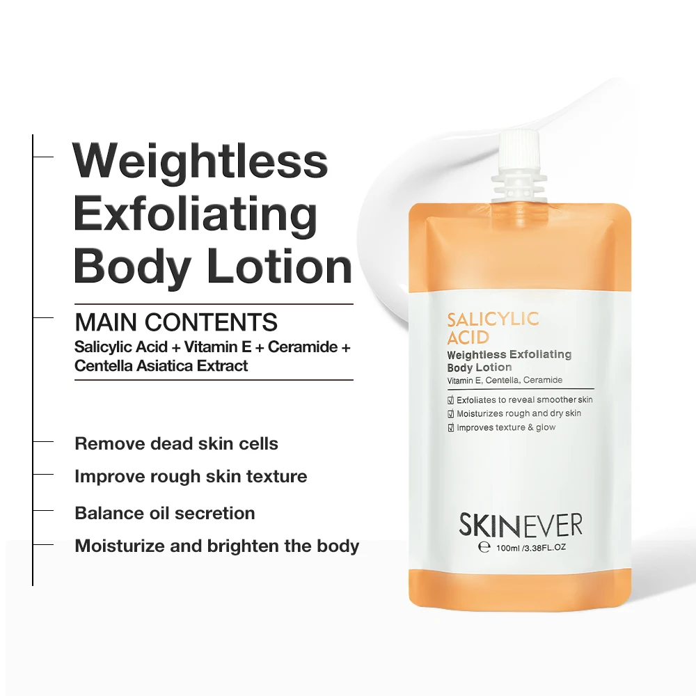 SKINEVER Body Lotion with Salicylic Acid Vitamin C Herbal Ingredients for Exfoliating Whitening Moisturizing Vegan Skin Care